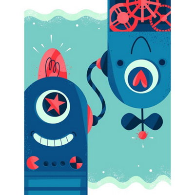 Wee Blue Coo Unframed Wall Art Robot Friends Cute Childens Bedroom Décor12X16 Inch from B&Q