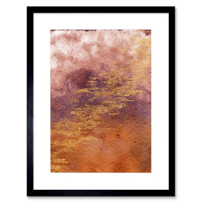 Artery8 Wall Art Print Abstract Orange Purple Gold Watercolour Art Framed 9X7 Inch from B&Q