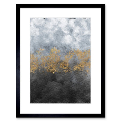 Artery8 Wall Art Print Abstract Grey Gold Watercolour Art Framed 9X7 Inch from B&Q