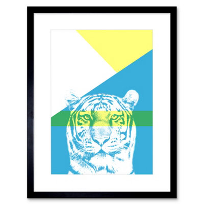 Artery8 Wall Art Print Bold Animals Blue Tiger Art Framed 9X7 Inch from B&Q