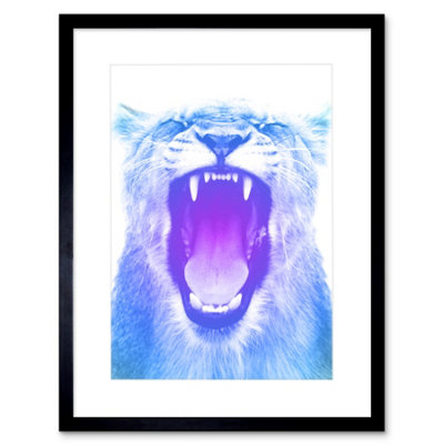 Artery8 Wall Art Print Colourful Roar Lion Art Framed 9X7 Inch