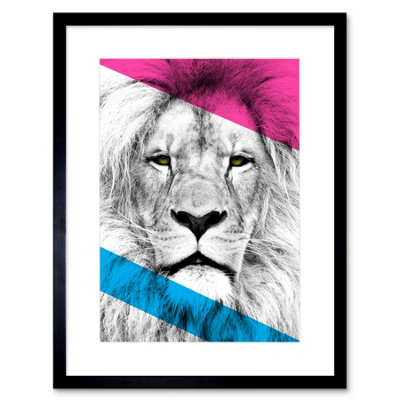 Artery8 Wall Art Print Contemporary Bold Cmyk Lion Art Framed 9X7 Inch from B&Q