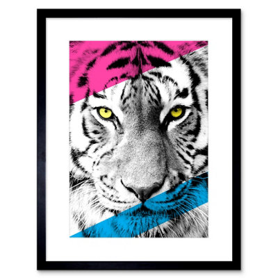 Artery8 Wall Art Print Contemporary Bold Cmyk Tiger Art Framed 9X7 Inch from B&Q