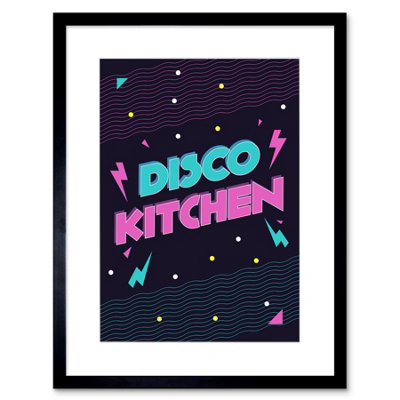 Artery8 Wall Art Print Disco Kitchen 80S Art Framed 9X7 Inch