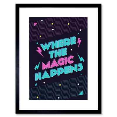 Artery8 Wall Art Print Disco Kitchen Magic Happens Art Framed 9X7 Inch