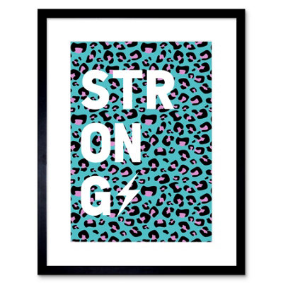 Artery8 Wall Art Print Leopard Blue And Purple Words Strong Art Framed 9X7 Inch from B&Q