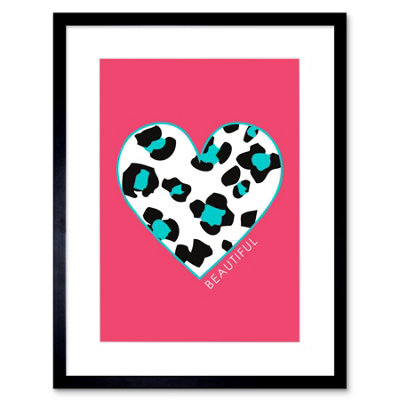 Artery8 Wall Art Print Pink Teal Leopard Beautiful Art Framed 9X7 Inch from B&Q