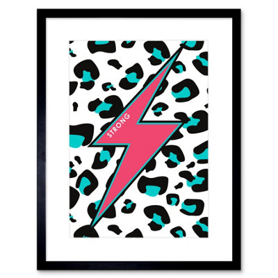 Artery8 Wall Art Print Pink Teal Leopard Reverse Strong Art Framed 9X7 Inch from B&Q