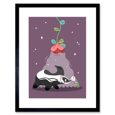 Artery8 Wall Art Print Badger With Bird Art Framed 9X7 Inch from B&Q