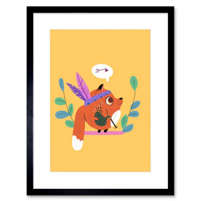 Artery8 Wall Art Print Fox Bagpipes Native Art Framed 9X7 Inch from B&Q