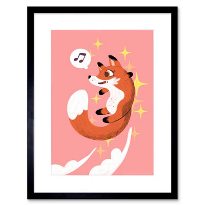 Artery8 Wall Art Print Fox Jumping Music Art Framed 9X7 Inch from B&Q