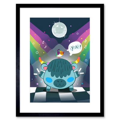 Artery8 Wall Art Print Kawaii Cow Disco Party Art Framed 9X7 Inch from B&Q