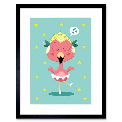 Artery8 Wall Art Print Kawaii Flamingo Ballet Art Framed 9X7 Inch from B&Q