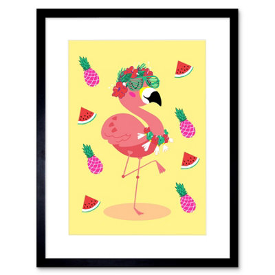 Artery8 Wall Art Print Kawaii Flamingo Party Tropical Art Framed 9X7 Inch from B&Q