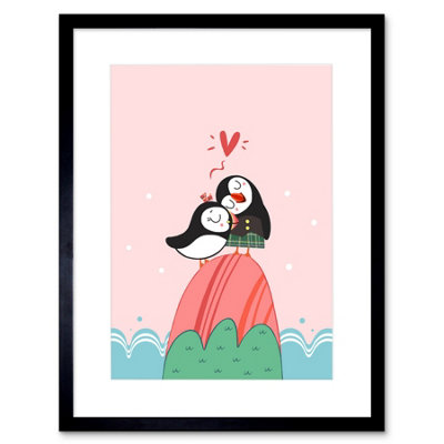 Artery8 Wall Art Print Puffins In Love Art Framed 9X7 Inch from B&Q