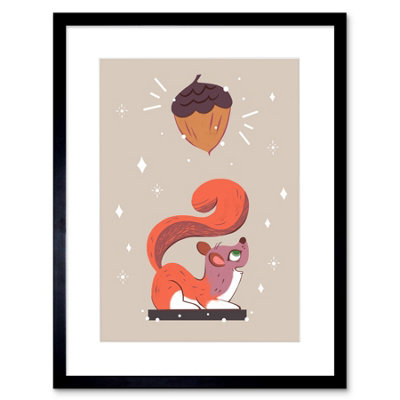 B&Q -  Wall Art Print Red Squirrel Acorn Dream Art Framed 9X7 Inch