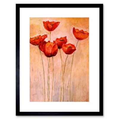 B&Q -  Wall Art Print Flower Red Poppies Painting Art Framed 9X7 Inch