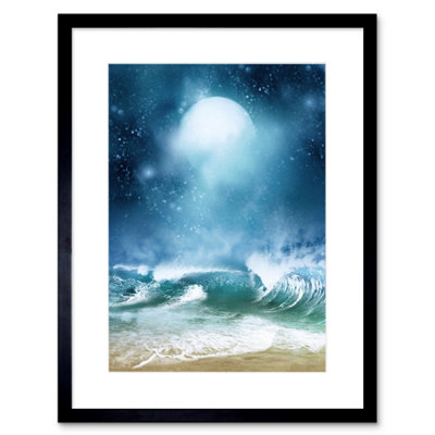 Artery8 Wall Art Print Beach And Moon Digital Collage Art Framed 9X7 Inch from B&Q