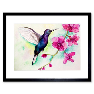 Artery8 Wall Art Print Hummingbird And Orchid Art Framed 9X7 Inch from B&Q