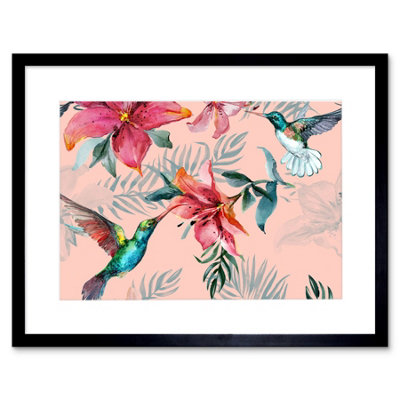 Artery8 Wall Art Print Hummingbirds And Lilies Art Framed 9X7 Inch from B&Q