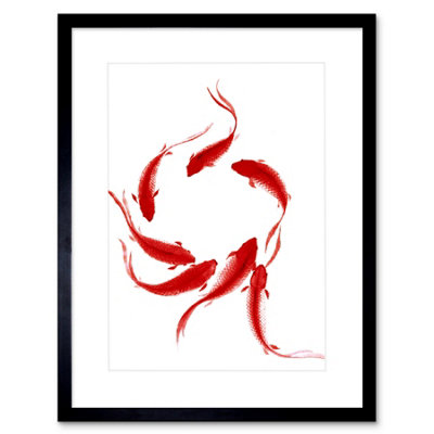 Artery8 Wall Art Print Koi Fish Painting Art Framed 9X7 Inch