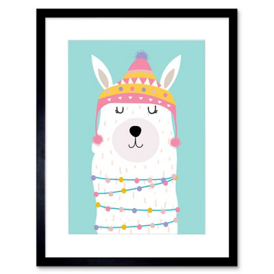 Artery8 Wall Art Print Llama Cute Christmas Art Framed 9X7 Inch from B&Q