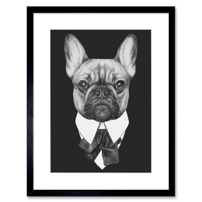 Artery8 Wall Art Print Bow Tie French Bulldog Drawing Art Framed 9X7 Inch from B&Q