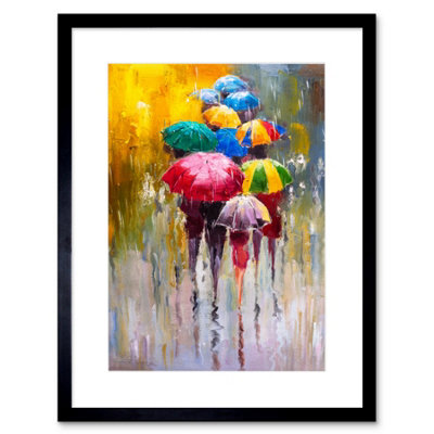 Artery8 Wall Art Print Umbrellas In The Rain Painting Art Framed 9X7 Inch from B&Q