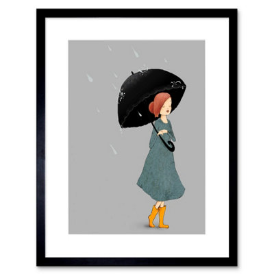 Artery8 Wall Art Print Girl In Rain Art Framed 9X7 Inch from B&Q