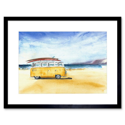 Artery8 Wall Art Print Van Surfing Trip Painting Art Framed 9X7 Inch from B&Q