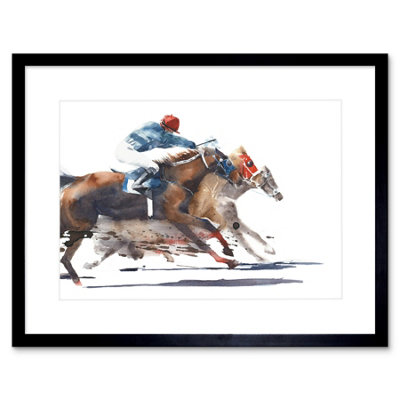 Artery8 Wall Art Print Racing Horses With Jockey Art Framed 9X7 Inch from B&Q