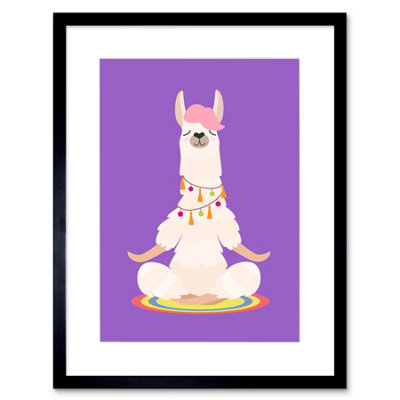 Artery8 Wall Art Print Llama Cute Meditation Art Framed 9X7 Inch from B&Q
