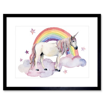 Artery8 Wall Art Print Unicorn Watercolour Rainbow Art Framed 9X7 Inch from B&Q
