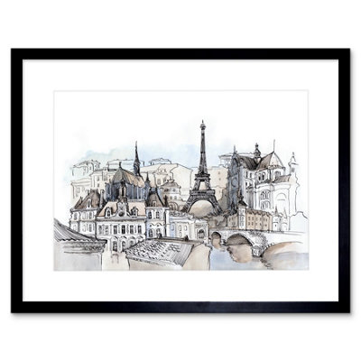 Artery8 Wall Art Print France Ink Drawing Paris Art Framed 9X7 Inch from B&Q