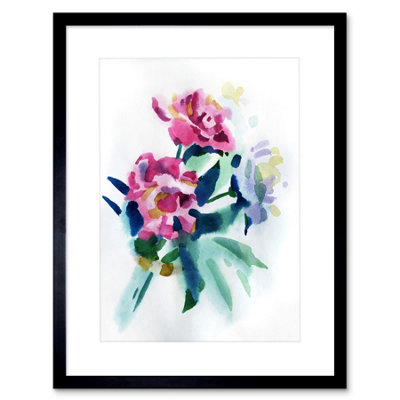Artery8 Wall Art Print Flower Watercolour Peony Art Framed 9X7 Inch