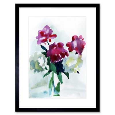 Artery8 Wall Art Print Flower Watercolour Peonies Art Framed 9X7 Inch