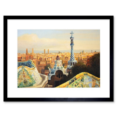 Artery8 Wall Art Print Park Guell Painting Barcelona Art Framed 9X7 Inch from B&Q