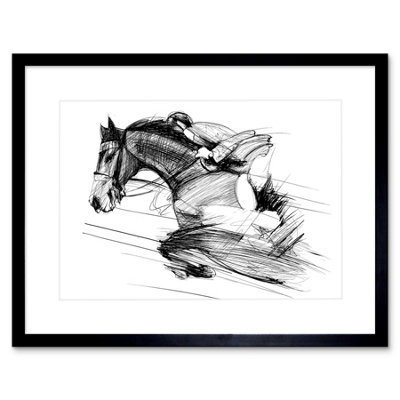 B&Q -  Wall Art Print Racing Horse And Jockey Art Framed 9X7 Inch
