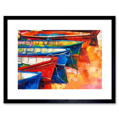 Artery8 Wall Art Print Boats And Pier Painting Art Framed 9X7 Inch from B&Q