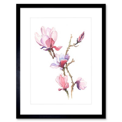 Artery8 Wall Art Print Flower Magnolia Watercolour Art Framed 9X7 Inch