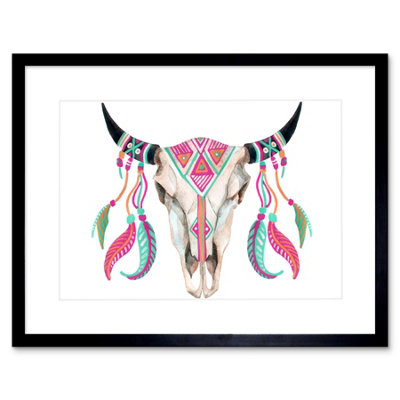 Artery8 Wall Art Print Watercolour Cow Skull Art Framed 9X7 Inch from B&Q