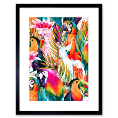 Artery8 Wall Art Print Bird Pattern Painting Art Framed 9X7 Inch from B&Q