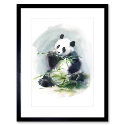 Artery8 Wall Art Print Panda Eating Watercolour Art Framed 9X7 Inch from B&Q