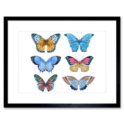 Artery8 Wall Art Print Butterflies Vector Watercolour Art Framed 9X7 Inch from B&Q