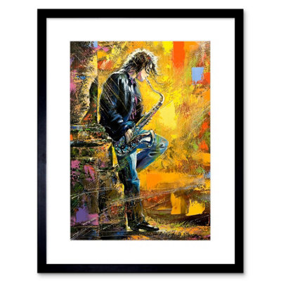 Artery8 Wall Art Print Musician Jazz Saxophone Art Framed 9X7 Inch from B&Q
