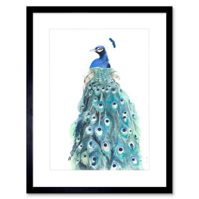 Artery8 Wall Art Print Bird Peacock Watercolour Art Framed 9X7 Inch from B&Q