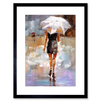 Artery8 Wall Art Print Woman With Umbrella City Art Framed 9X7 Inch from B&Q