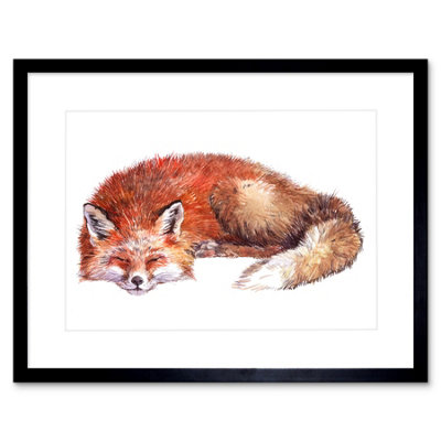Artery8 Wall Art Print Fox Sleeping Watercolour Art Framed 9X7 Inch from B&Q