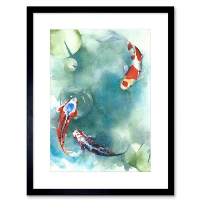 Artery8 Wall Art Print Japan Koi Fish With Lilies Art Framed 9X7 Inch from B&Q