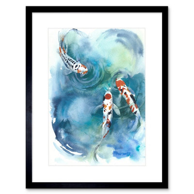 B&Q -  Wall Art Print Japan Koi Fish Near Surface Art Framed 9X7 Inch
